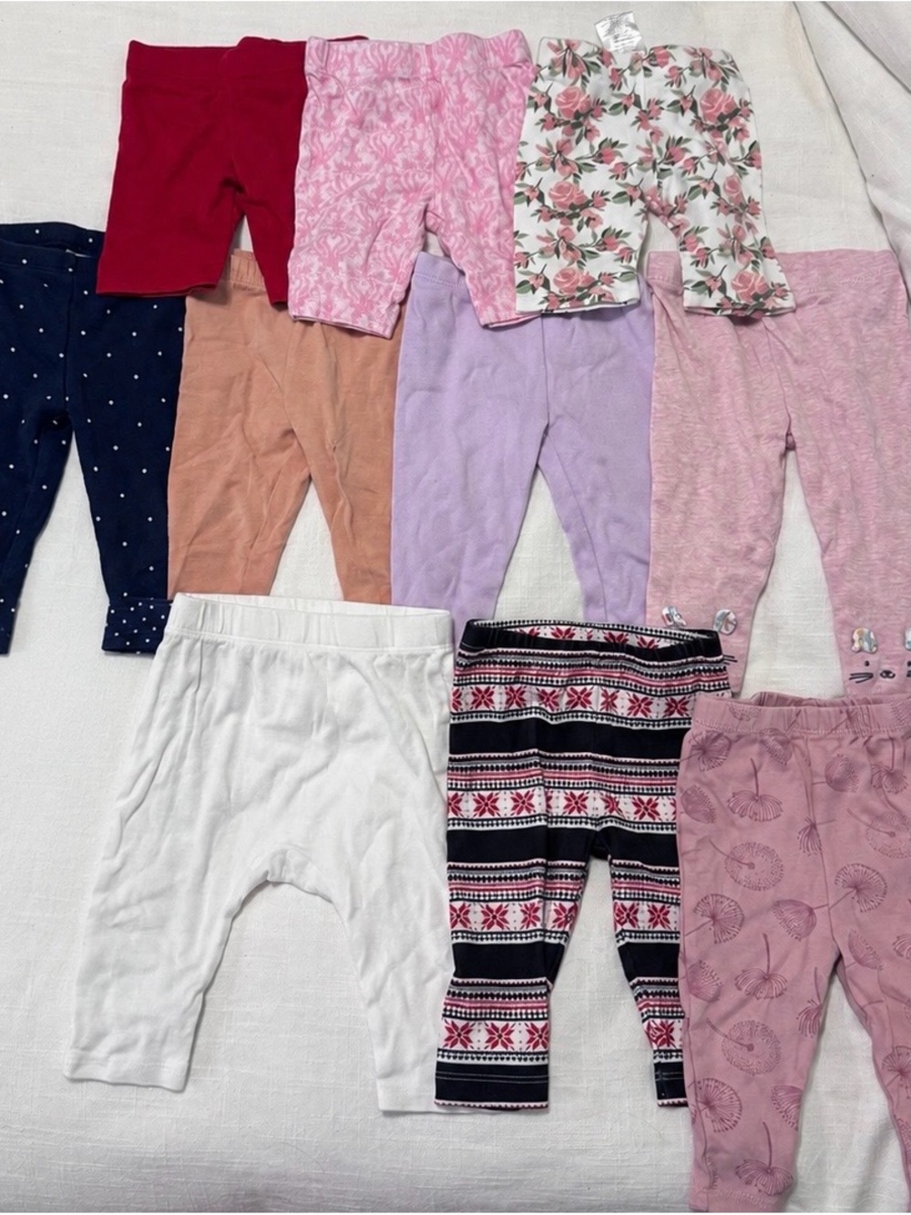 Mixed Baby Girls Legging Lot - Floral, Pink, Purple, White, Navy